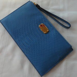 MICHAEL KORS Large Embossed Embossed Wristlet Clutch, Sky Blue